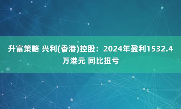升富策略 兴利(香港)控股：2024年盈利1532.4万港元 同比扭亏